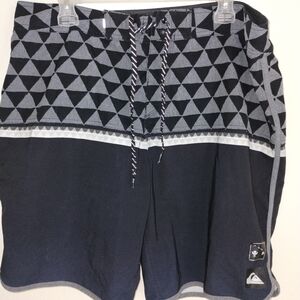 Quiksilver Black and Gray Geometric Men’s Board Shorts